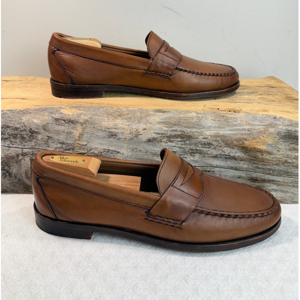 Allen Edmonds Walden Mens 11 D Whiskey Brown Leather Penny Loafers 42403 USA - Picture 3 of 8